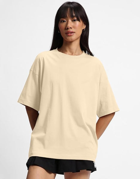 JUNEBERRY® 100% Pure Cotton Drop Shoulder Oversized Baggy Fit Half Sleeve Plain Solid Round Neck Multicolor T-Shirt Combo for Women & Girls