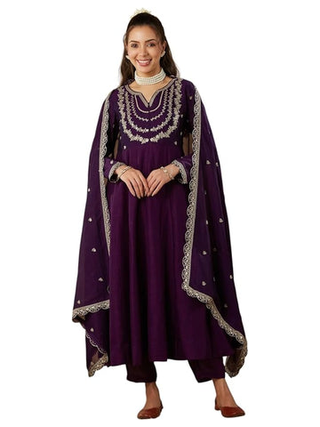 MOKOSH Women's Silk Embroidered Anarkali Set